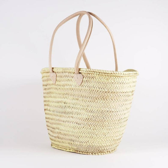 Market basket STRAW BAG Handmade with leather, French Market