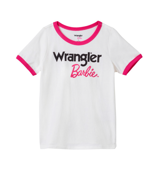 WRANGLER X BARBIE™ GIRL'S LOGO RINGER TEE IN SNOW WHITE