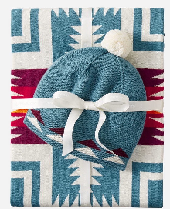 KNIT BABY BLANKET WITH BEANIE