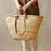 Market basket STRAW BAG Handmade with leather, French Market
