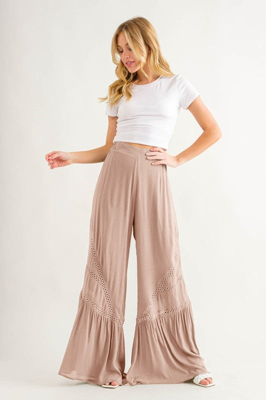 Lace Detail Tiered Wide Pants