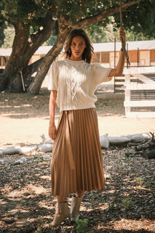  Front Tie Pleated Long Skirt