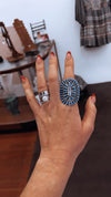 Zuni Needlepoint Turquoise & Sterling Cluster Ring