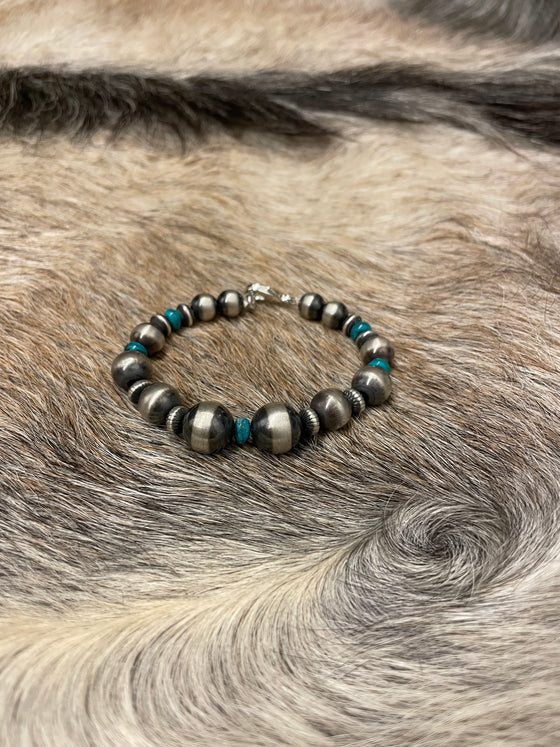 Navajo Sterling Silver & Turquoise Beaded Bracelet