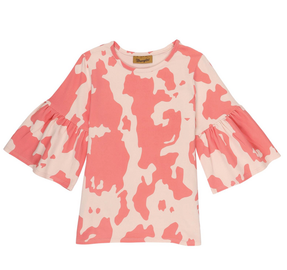 Girls Pink Cow Print Top