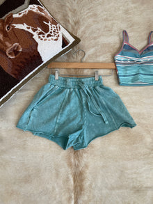  Turquoise mineral wash lounge shorts